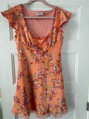 Peach Floral Ruffle-Sleeve Tunic Dress